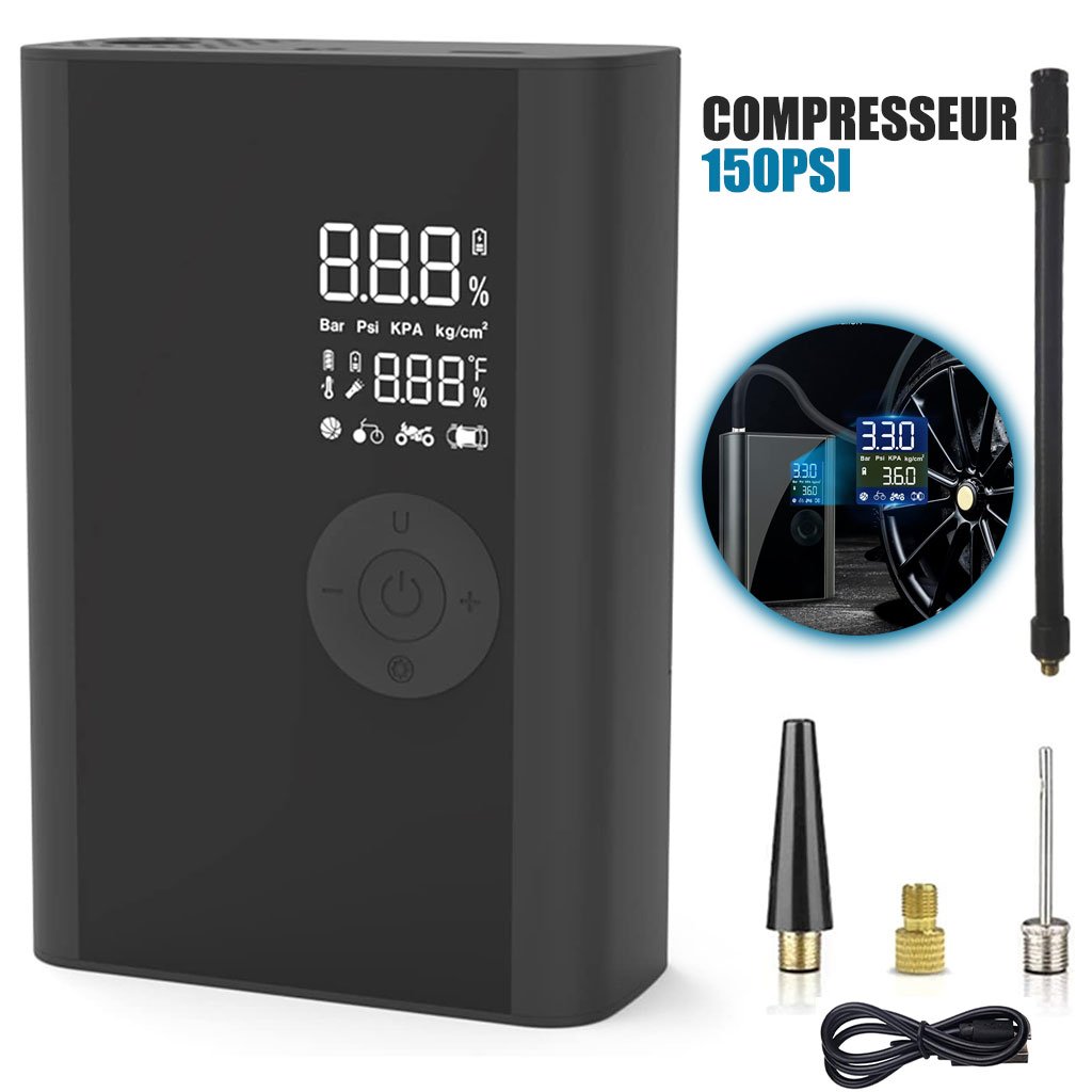 Mini Compresseur d’Air Portable Rechargeable 4000mAh – Pompe Multifonction avec LED et Buses Incluses image 6