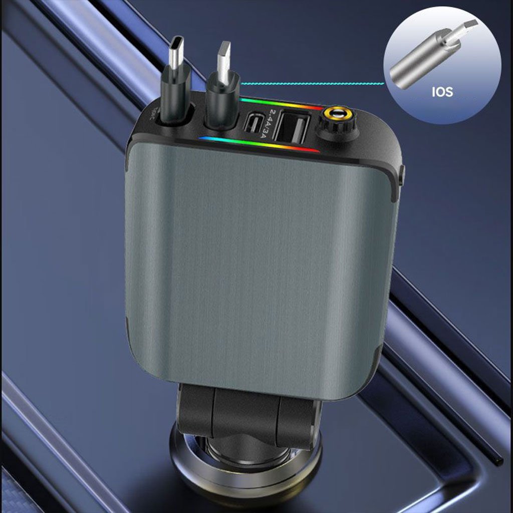 Chargeur de Voiture Rétractable 4 en 1 – Rapide et Ambiance LED image 2