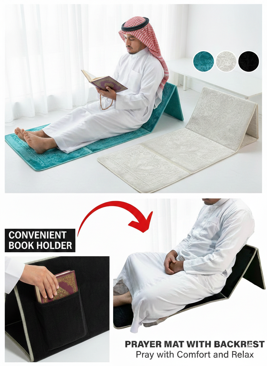 Tapis de prière Sultan pliable avec dossier intégré – Confort et stabilité partout image 0