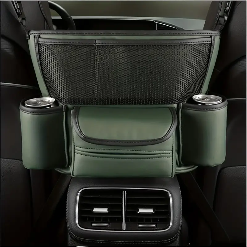 Organisateur de Siège Voiture en Cuir Nappa – Noir/Vert image 3