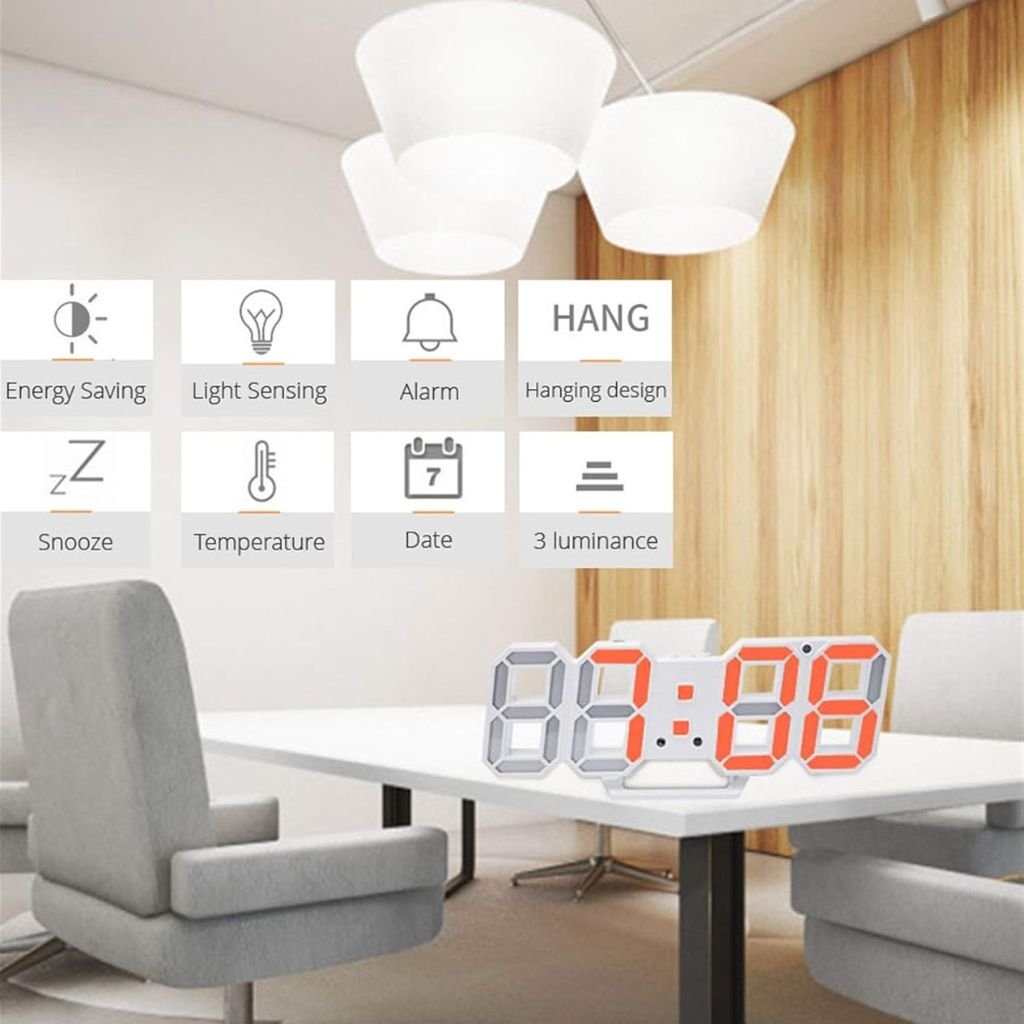 Horloge Murale LED 3D Multifonction avec Température et Calendrier image 3