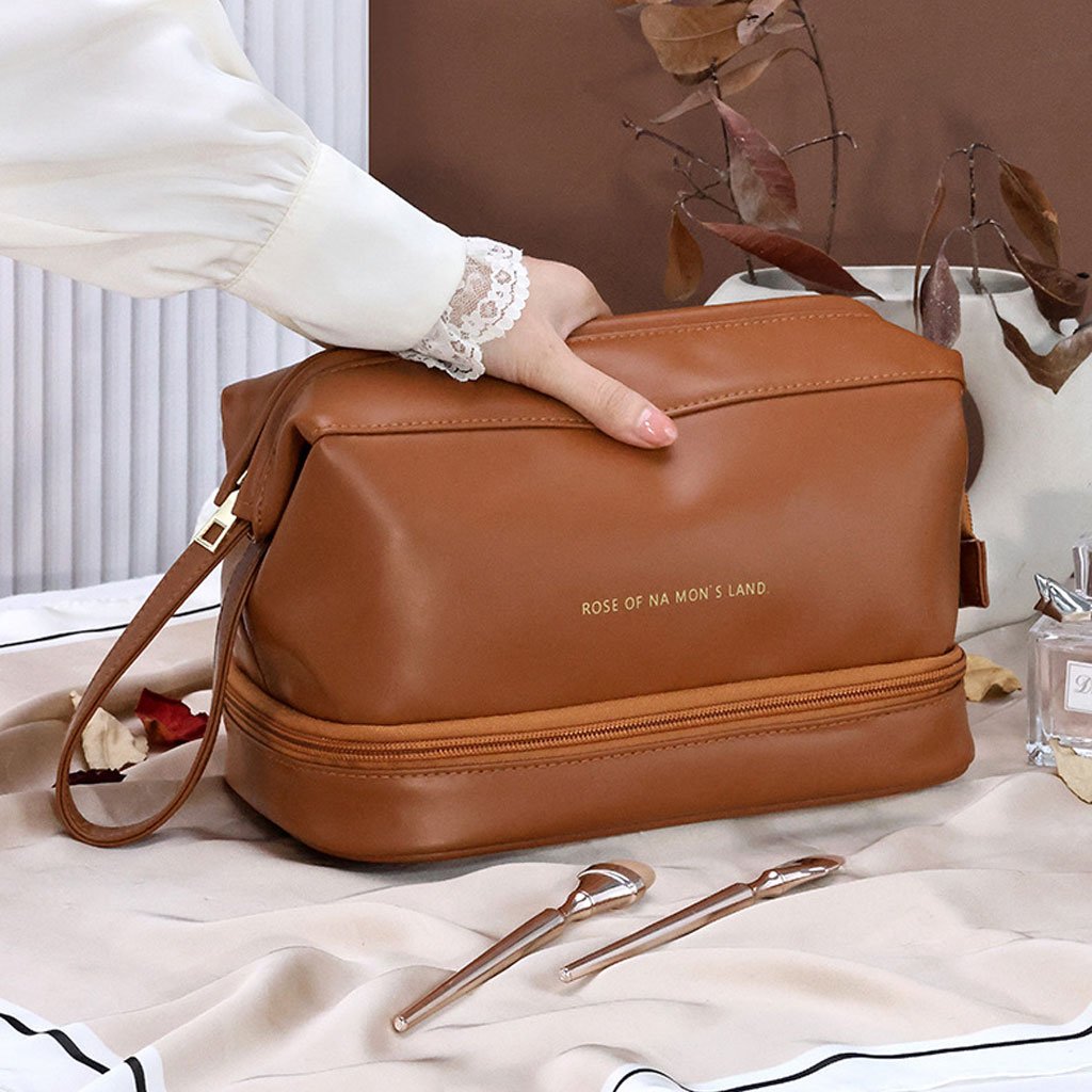 Trousse Maquillage Double Couche Grande Capacité en Cuir PU Imperméable حقيبة مكياج مزدوجة الطبقة بسعة كبيرة من الجلد المقاوم للماء image 3