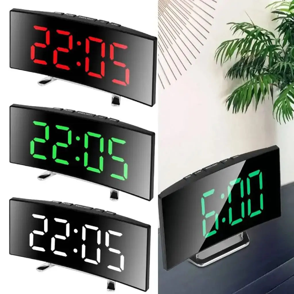 Horloge Numérique LED à Écran Miroir Incurvé – Affichage Température & Double Alimentation image 1