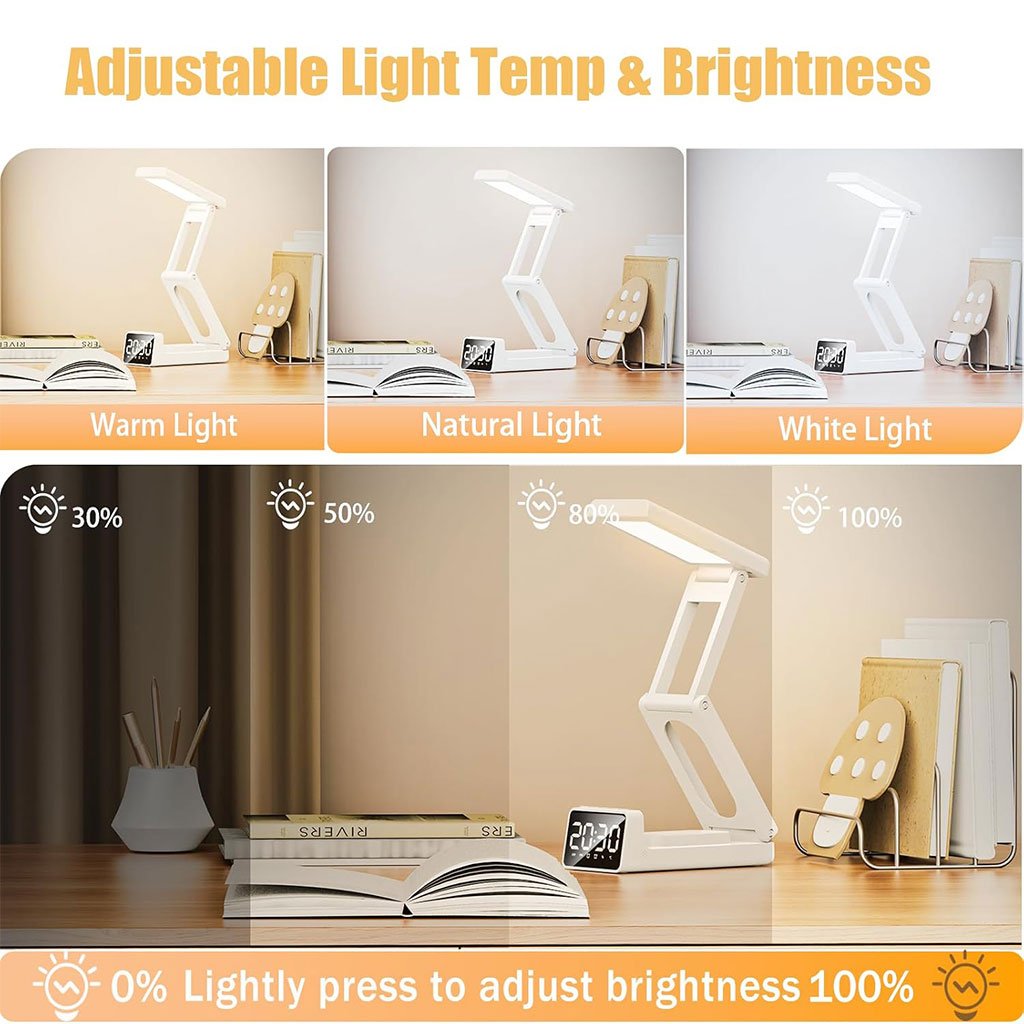 Lampe de bureau rechargeable sans fil avec réveil LED et power bank 10 000 mAh image 2