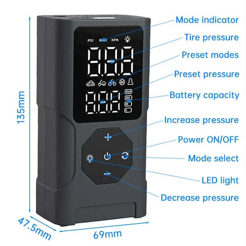 Mini Compresseur d’Air 150 PSI Sans Fil – Gonflage Rapide et Intelligent