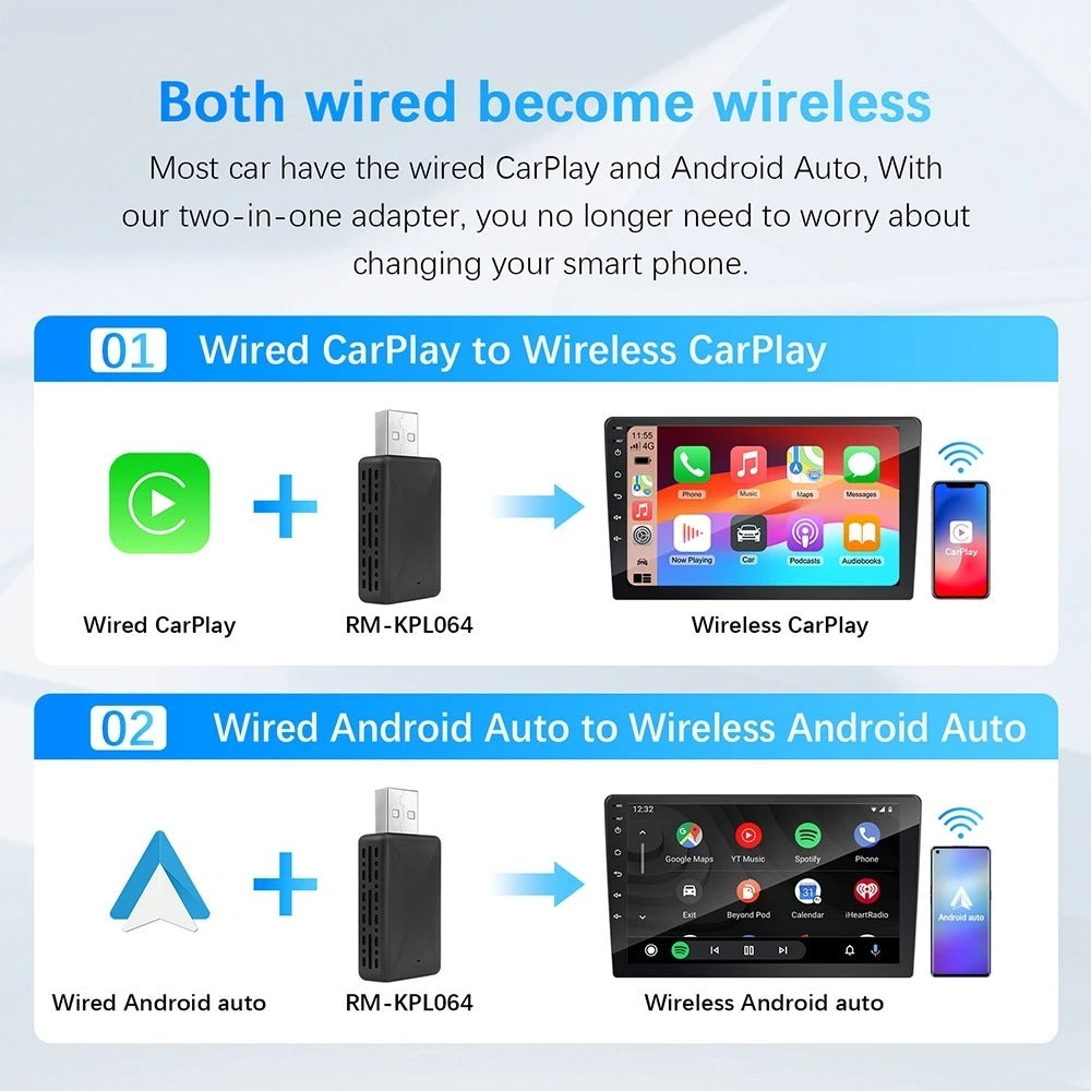 Adaptateur Sans Fil 2-en-1 : CarPlay et Android Auto
