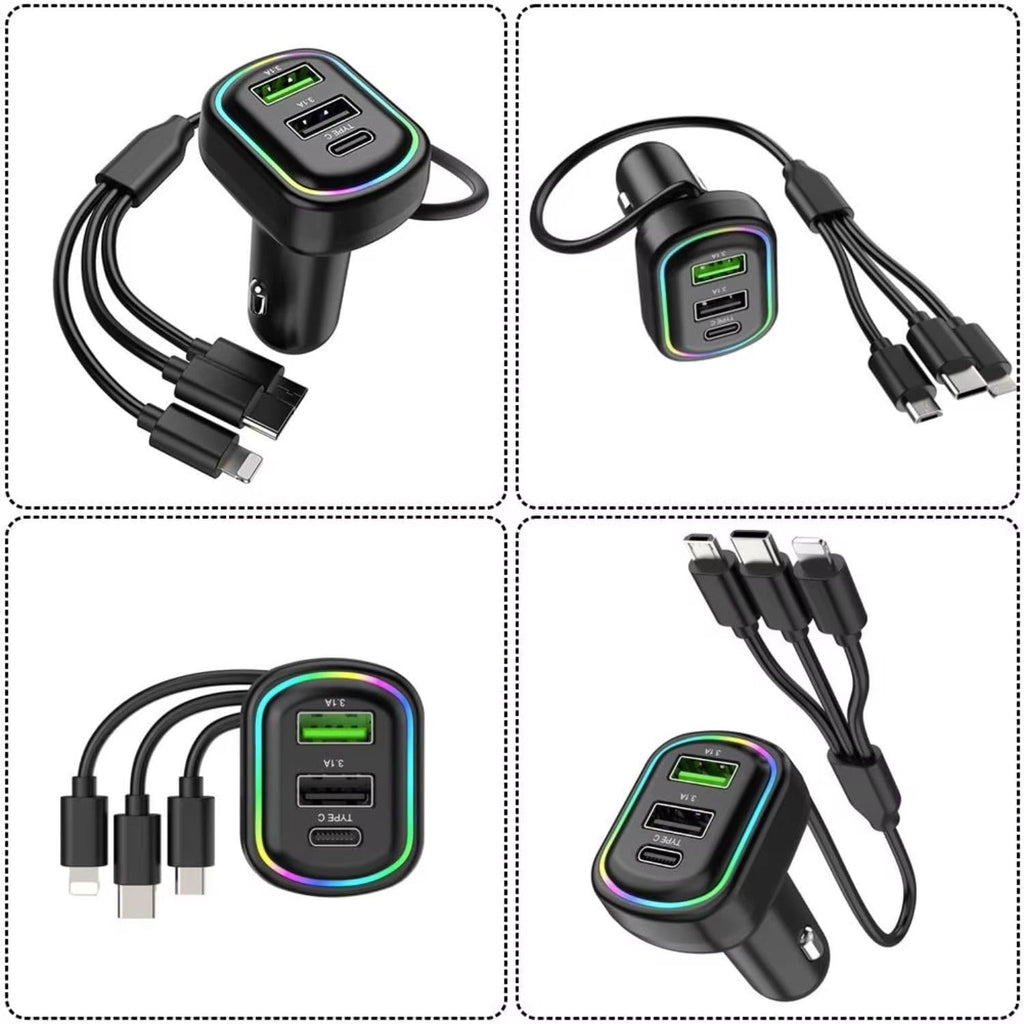 Chargeur Voiture 48W : Puissance Triple et Câble 3-en-1