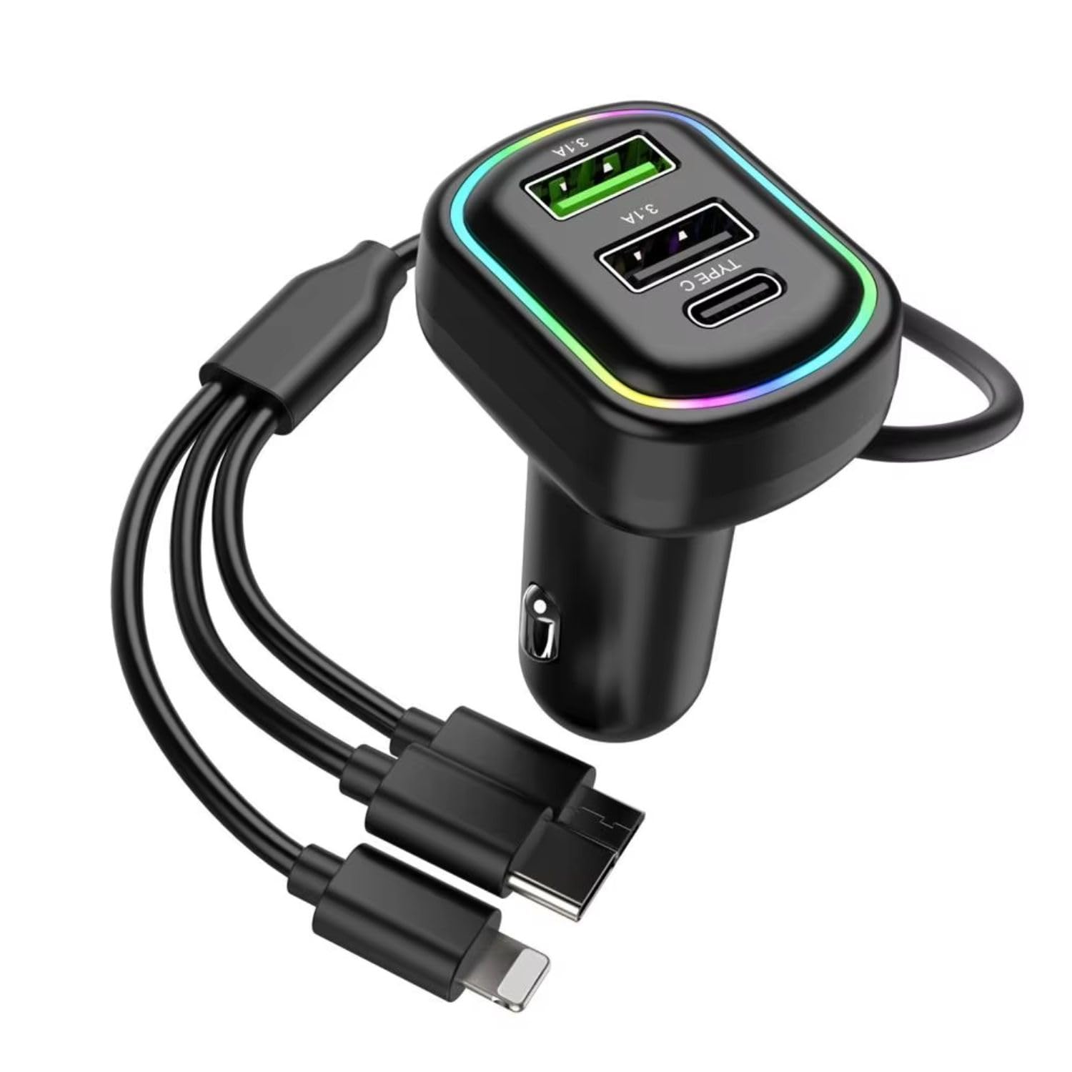 Chargeur Voiture 48W : Puissance Triple et Câble 3-en-1