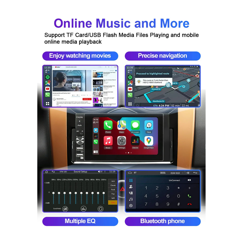 Autoradio 1-DIN HD 5" – CarPlay & Android Auto