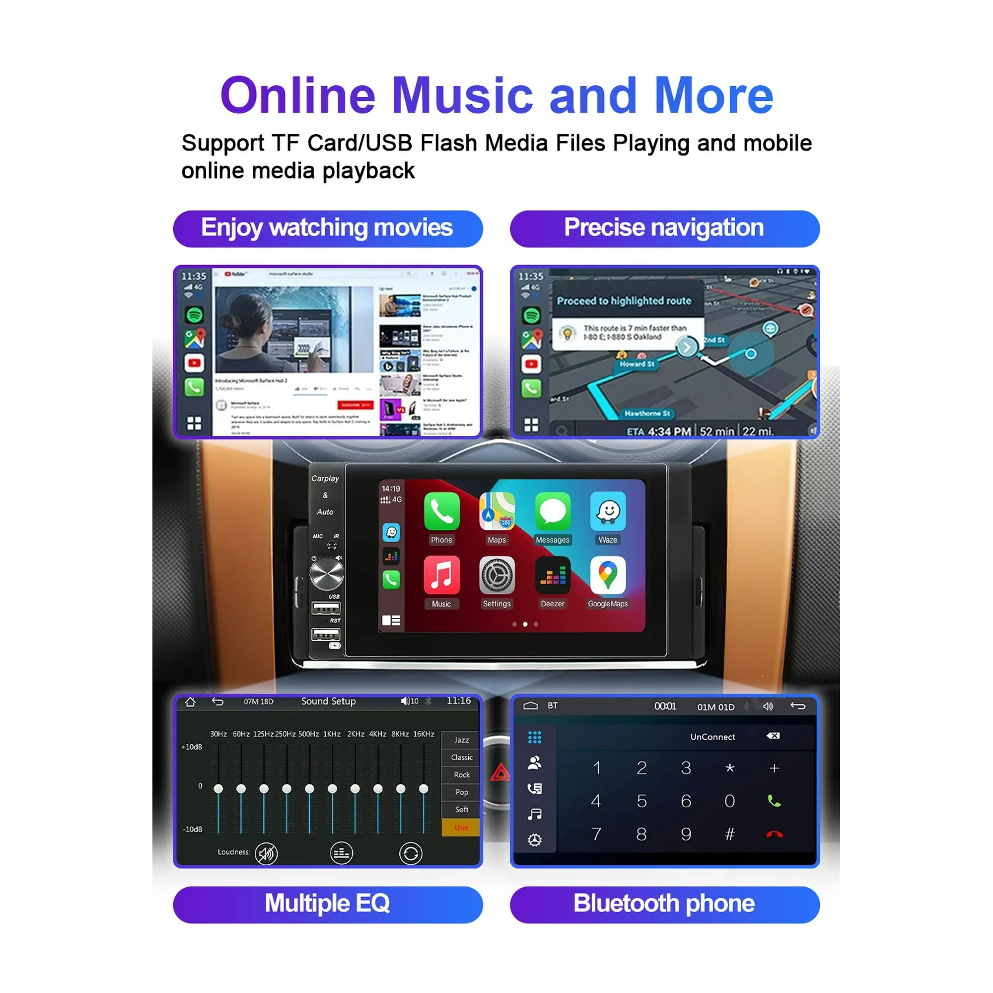 Autoradio 1-DIN HD 5" – CarPlay & Android Auto