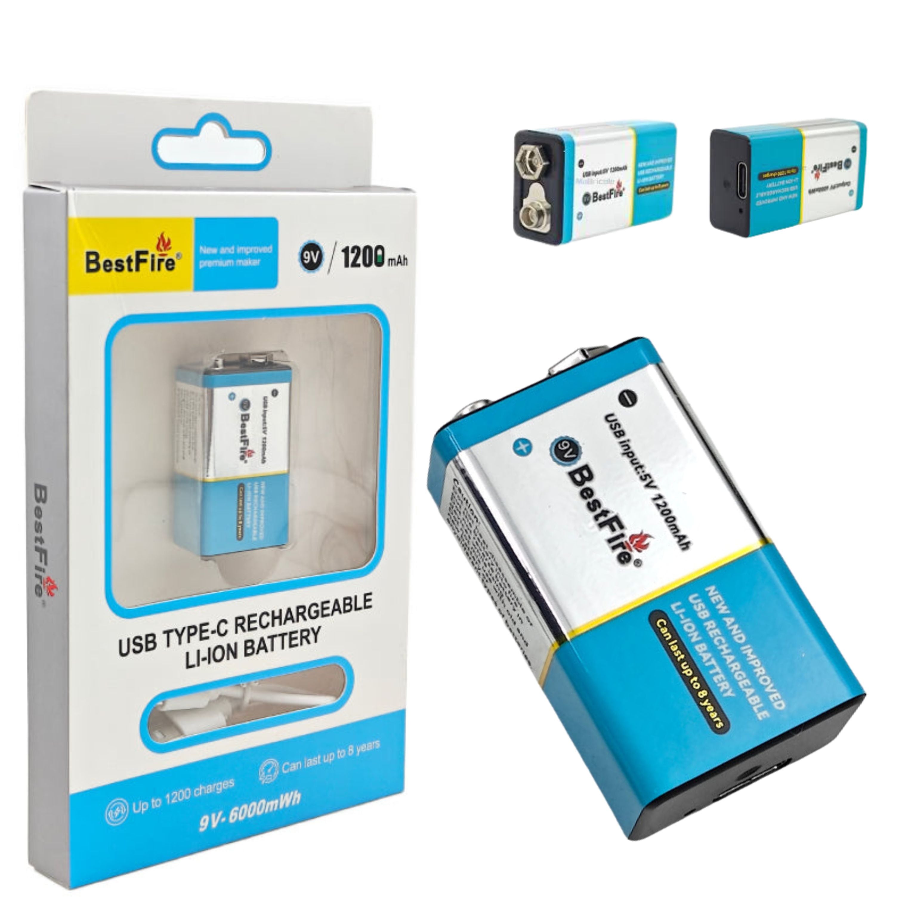 Pile Rechargeable 9V USB-C 6000mWh – Puissance Stable