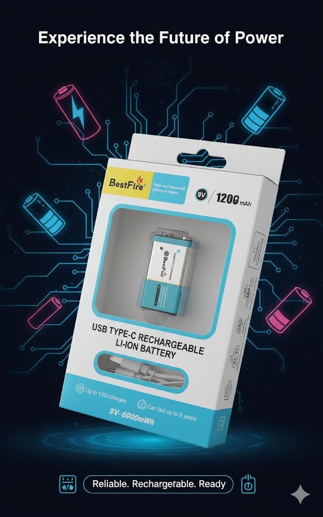 Pile Rechargeable 9V USB-C 6000mWh – Puissance Stable