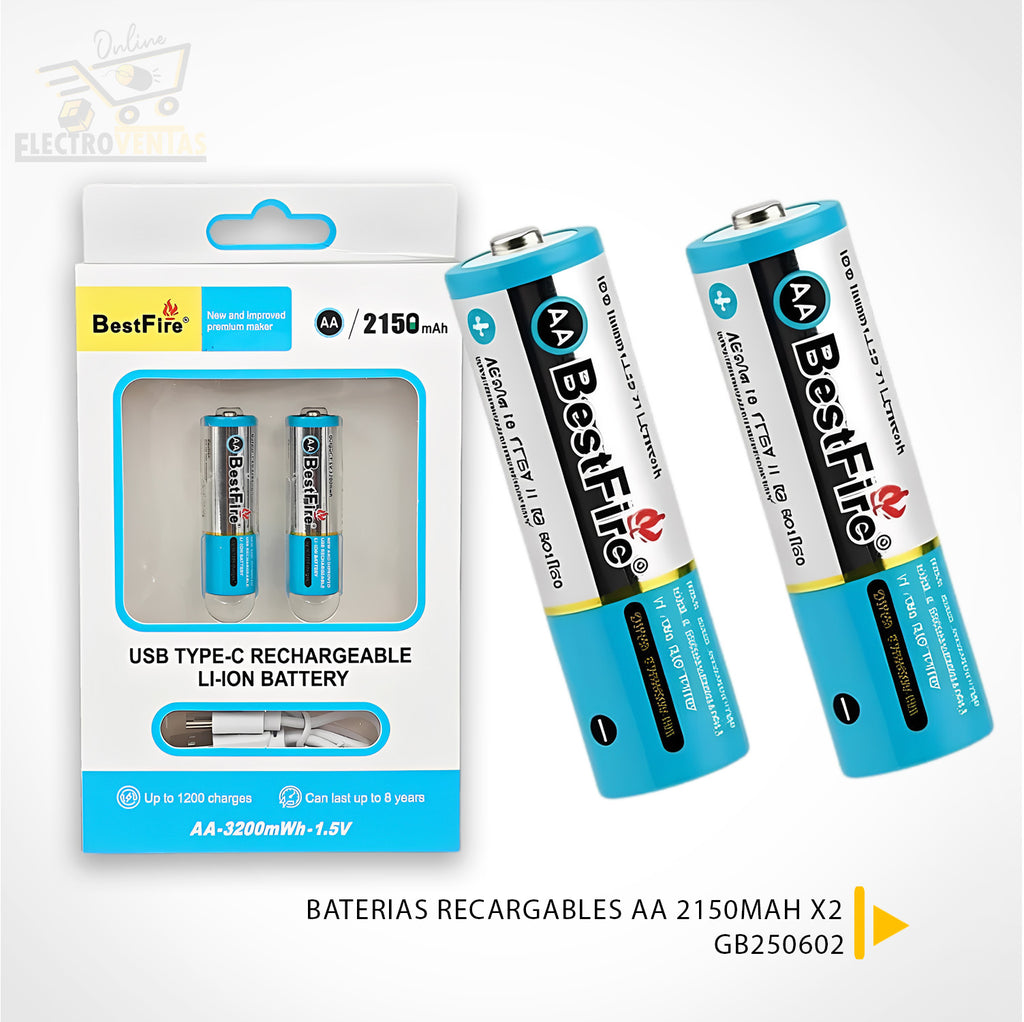 Piles Rechargeables AA USB-C BestFire 2150mAh – Longue Durée