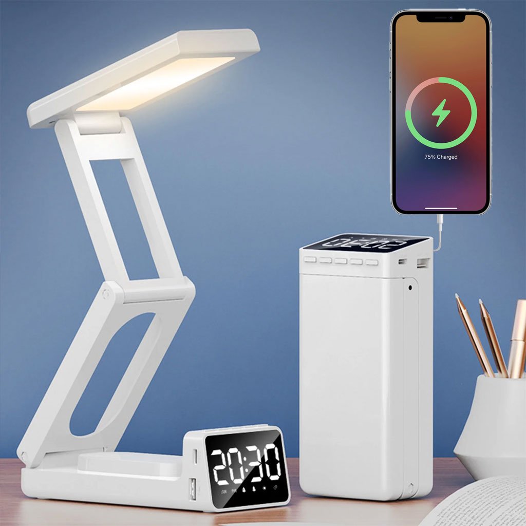 Lampe de bureau rechargeable sans fil avec réveil LED et power bank 10 000 mAh image 3