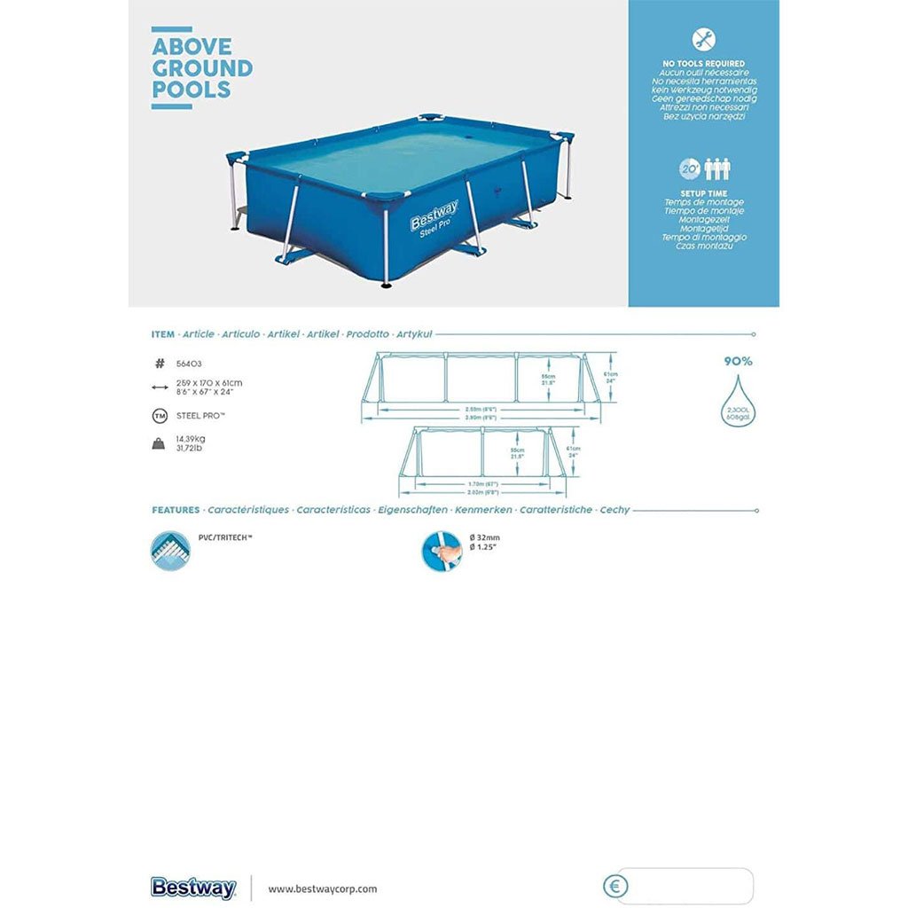 Piscine Tubulaire Steel Pro 259 x 170 x 61 cm Bestway – مسبح عائلي بإطار معدني قوي image 3