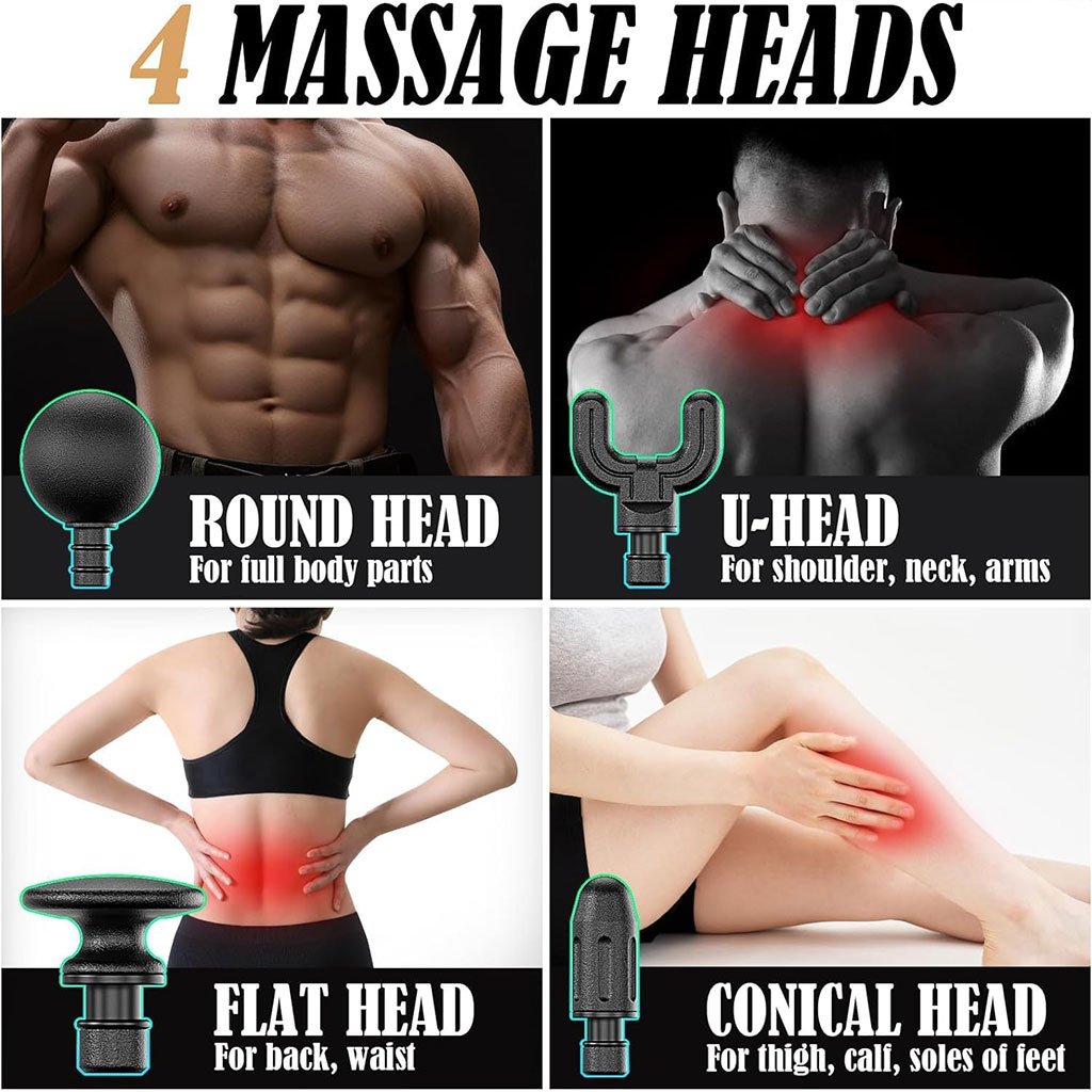 Pistolet de Massage poignée allongée avec 4 têtes – Soulagement Rapide et Design Ergonomique image 1