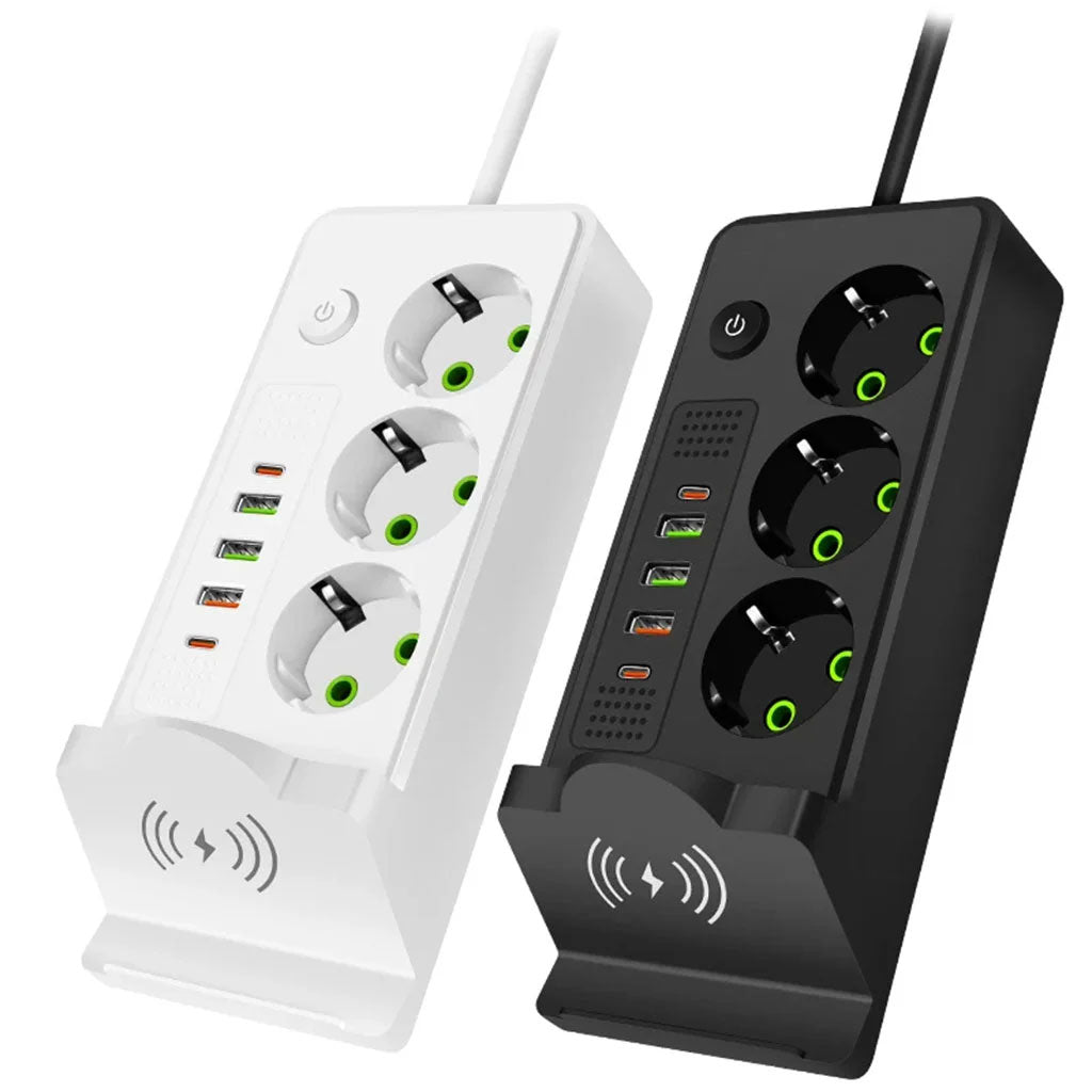Multiprise 4 Ports avec USB-C & Charge Sans Fil – 2500W Sécurité & Charge Rapide