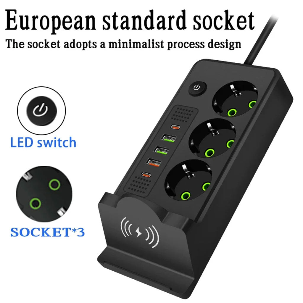 Multiprise 4 Ports avec USB-C & Charge Sans Fil – 2500W Sécurité & Charge Rapide