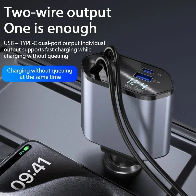 Chargeur Voiture Rétractable 4-en-1 – Câbles Type-C & iOS image 4