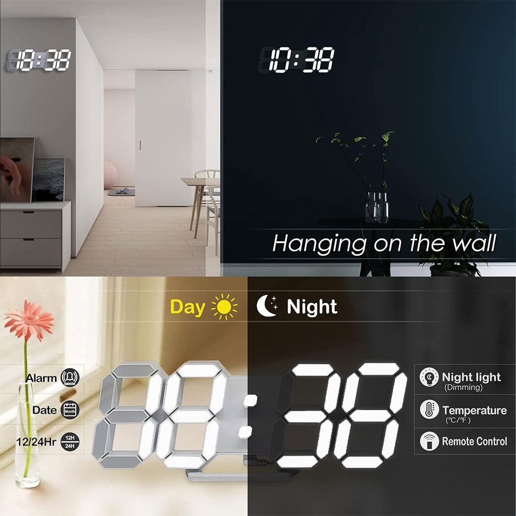 Horloge Murale LED 3D – Affichage Automatique & Design Moderne