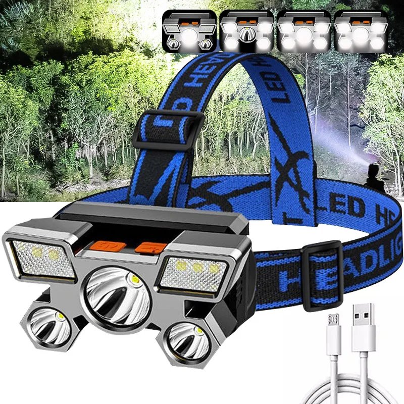 Lampe Frontale Rechargeable USB à 5 LED – Batterie Intégrée مصباح رأس قابل لإعادة الشحن image 1