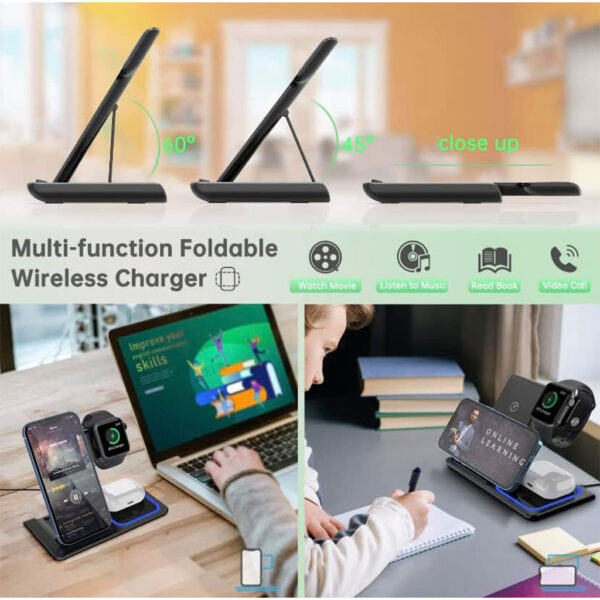 Station de Charge Sans Fil 3-en-1 – Charge Rapide, Sûre et Polyvalente