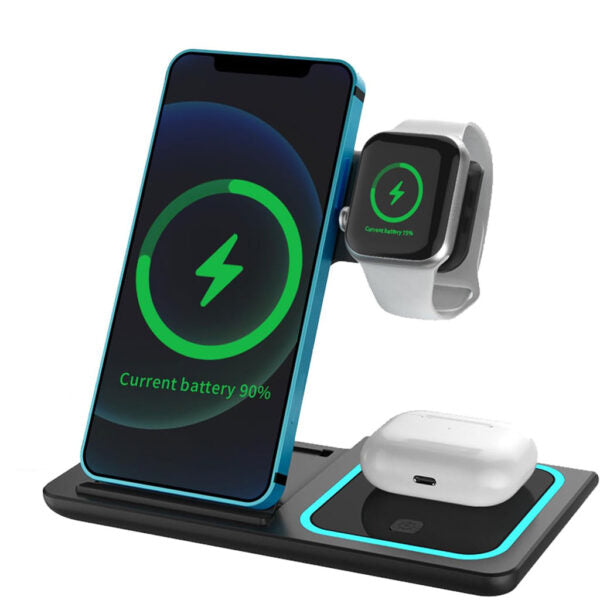 Station de Charge Sans Fil 3-en-1 – Charge Rapide, Sûre et Polyvalente