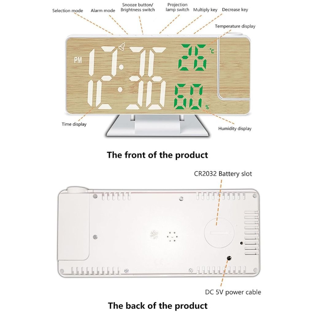 Horloge Numérique de Bureau avec Projection et Capteurs Température & Humidité – Jiqoe image 6