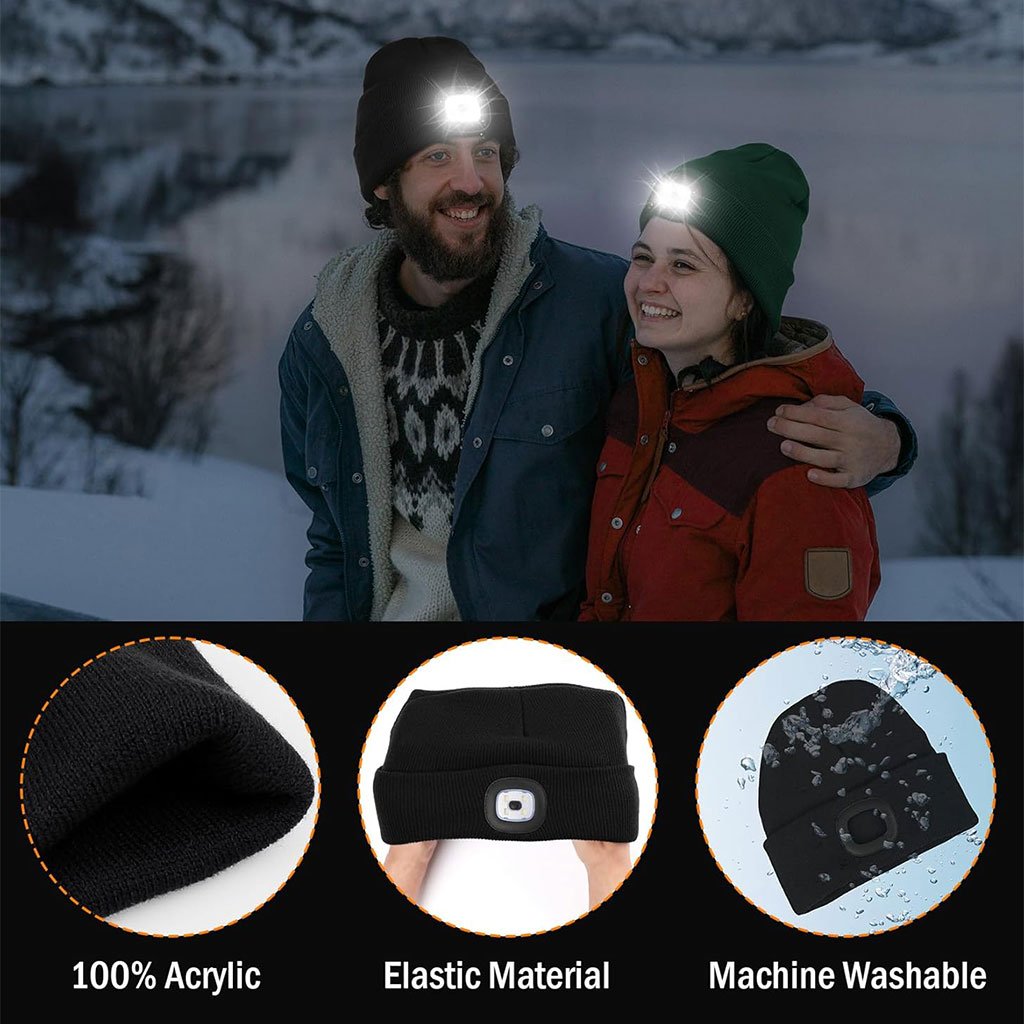 Bonnet LED Gris Rechargeable USB – Unisexe قبعة صوفية رمادية بضوء قابلة لإعادة الشحن image 1