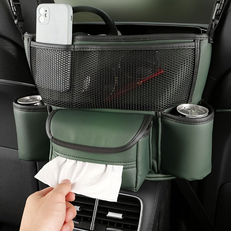 Organisateur de Siège Voiture en Cuir Nappa – Noir/Vert image 0