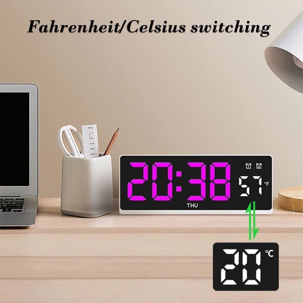Horloge Murale Numérique LCD avec Température, Humidité et Alarm image 0