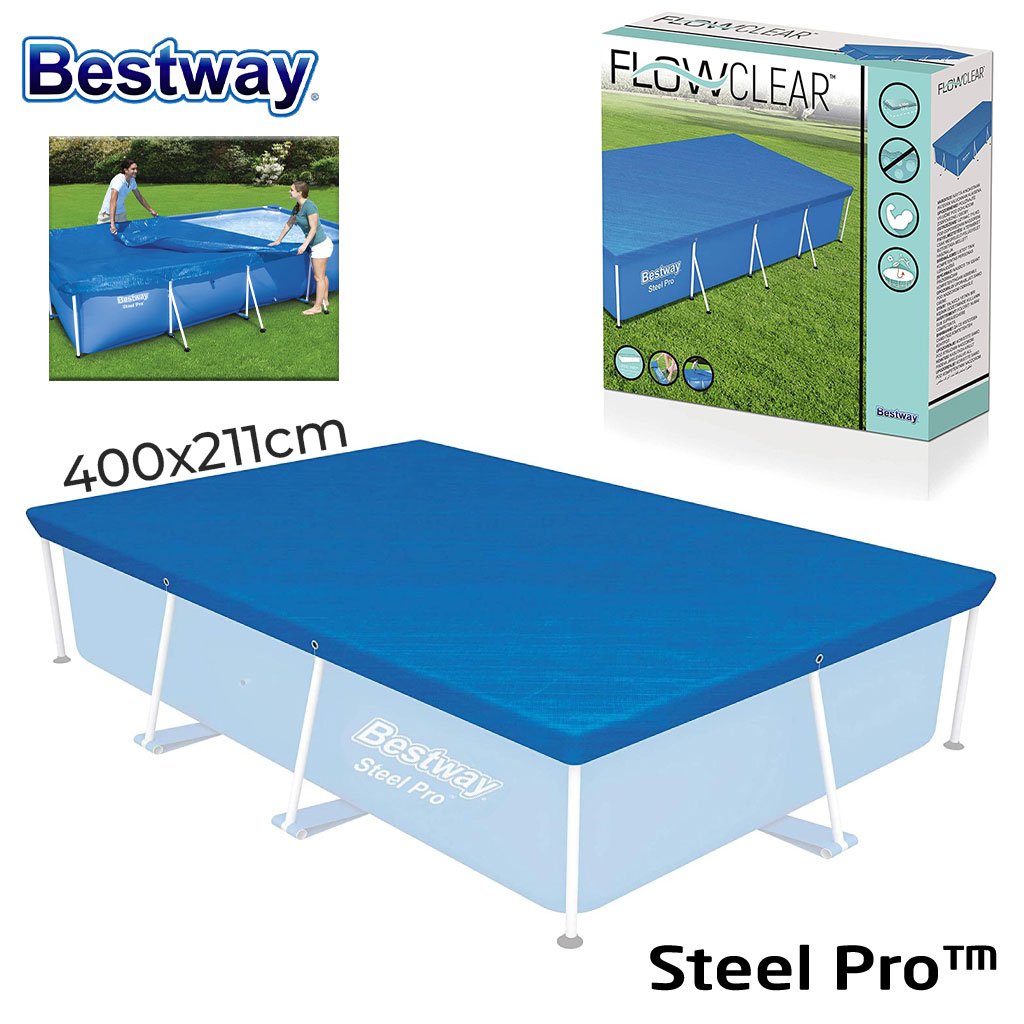 Bâche de Piscine Rectangulaire 400 x 211 cm en Polyéthylène Bestway 58107 – غطاء مسبح مستطيل كبير image 1