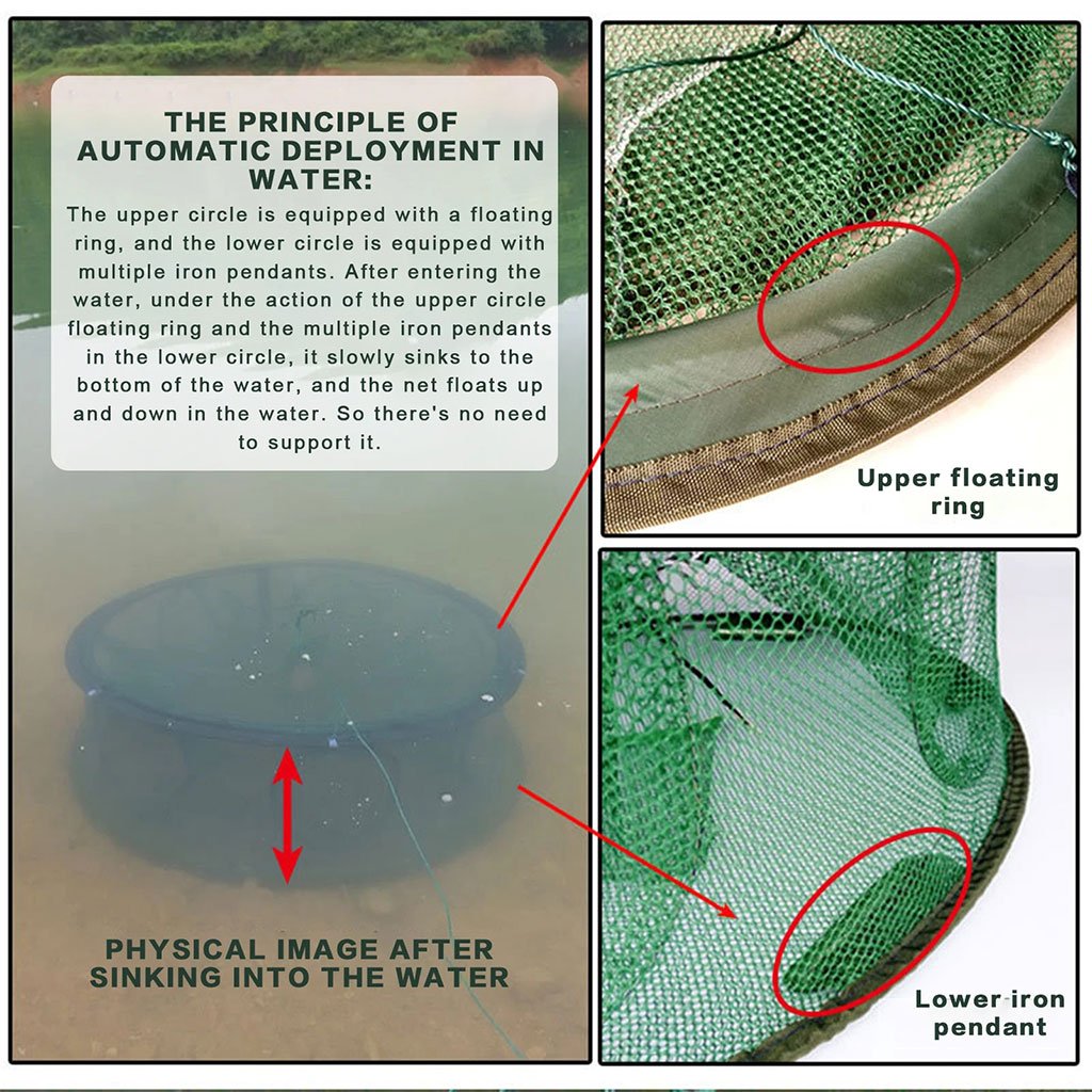 Piège de Pêche Rond Pliable – 20 Trous, Portable, 70 cm – شبكة صيد الأسماك قابلة للطي 20 فتحة، دائرية، محمولة، 70 سم image 6