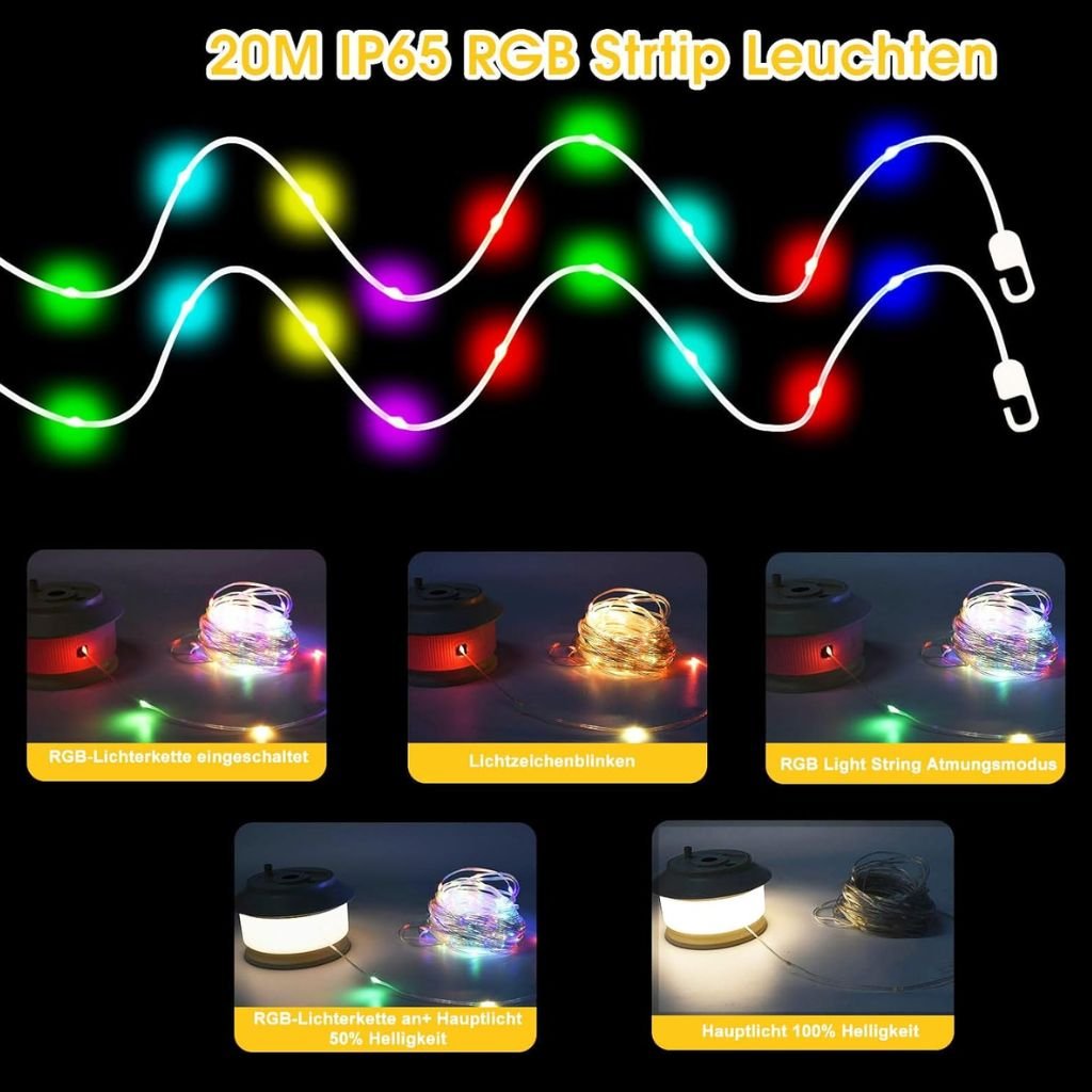 Guirlande LED  Rechargeable 20M – Étanche et Portable سلسلة أضواء قابلة لإعادة الشحن بطول 20 متر – مقاومة للماء وقابلة للنقل image 7
