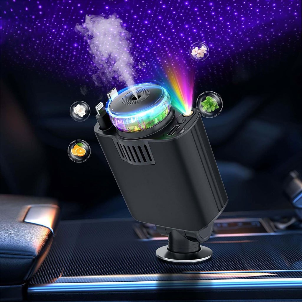 Chargeur de Voiture Rétractable 5 en 1 avec Aromathérapie et Lumière Ambiante image 1