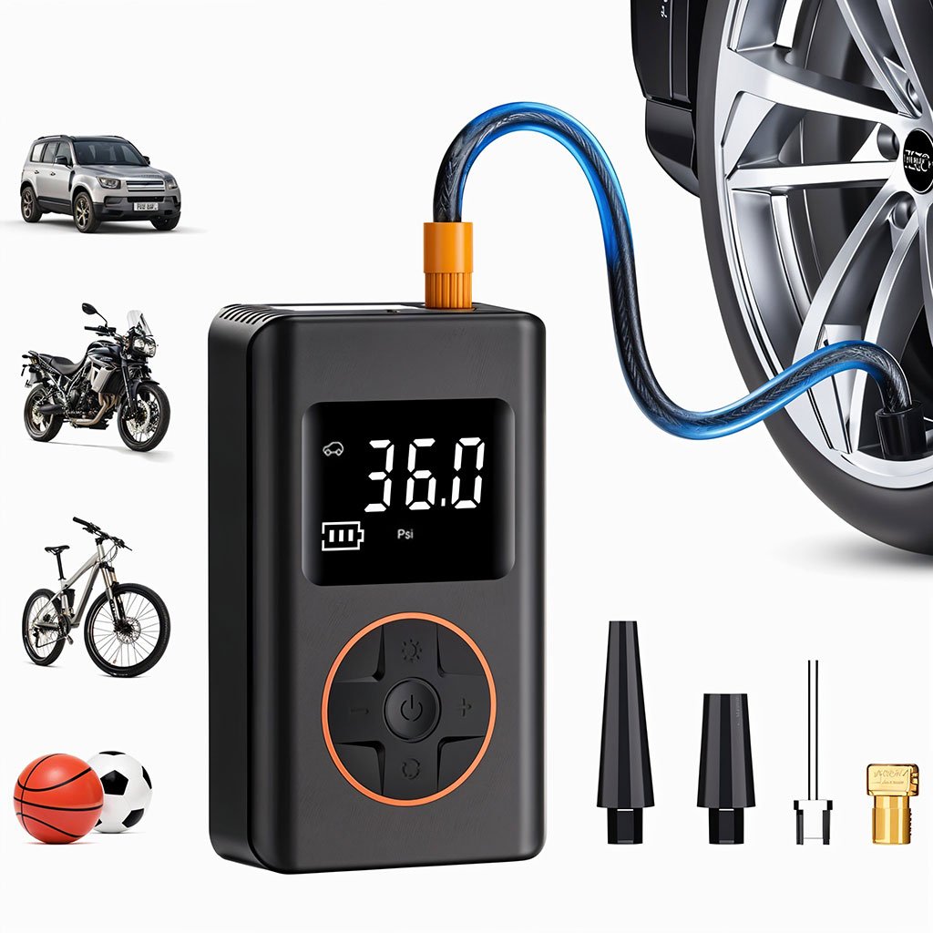 Compresseur d’air pour pneus de voiture avec manomètre numérique image 0