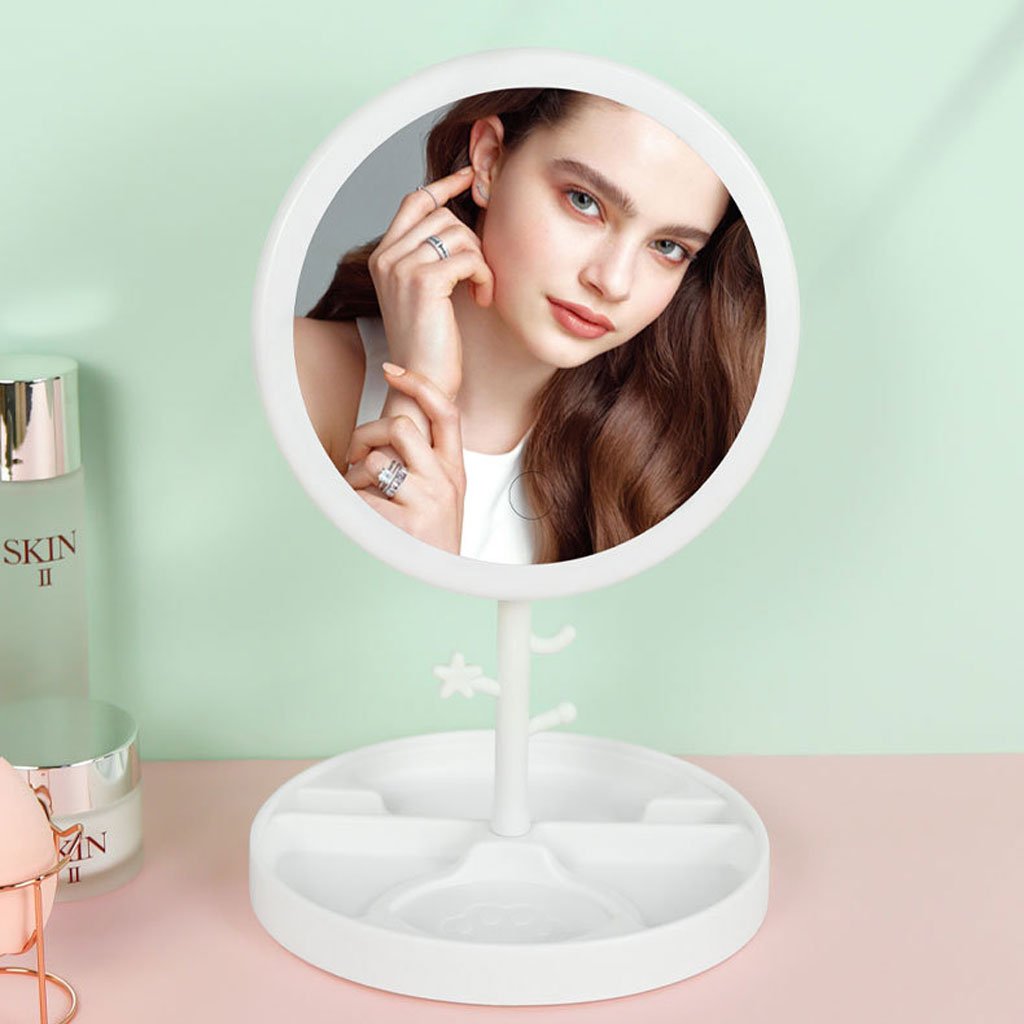 Miroir LED de Maquillage Cœur avec Plateau & Rotation 180° – Rechargeable USB image 0