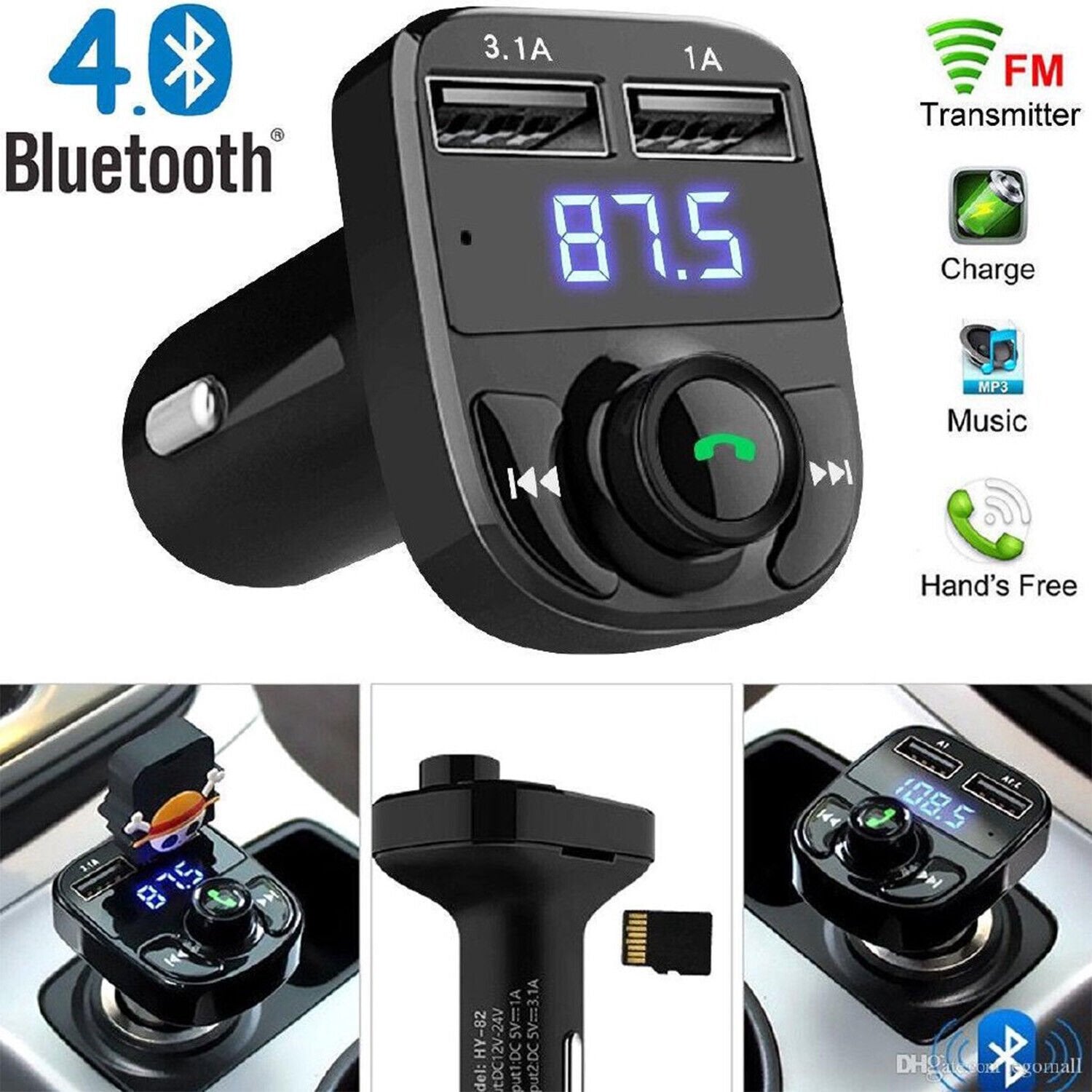 Transmetteur FM Bluetooth Voiture – Double USB, Appels Mains Libres, Charge Rapide image 1