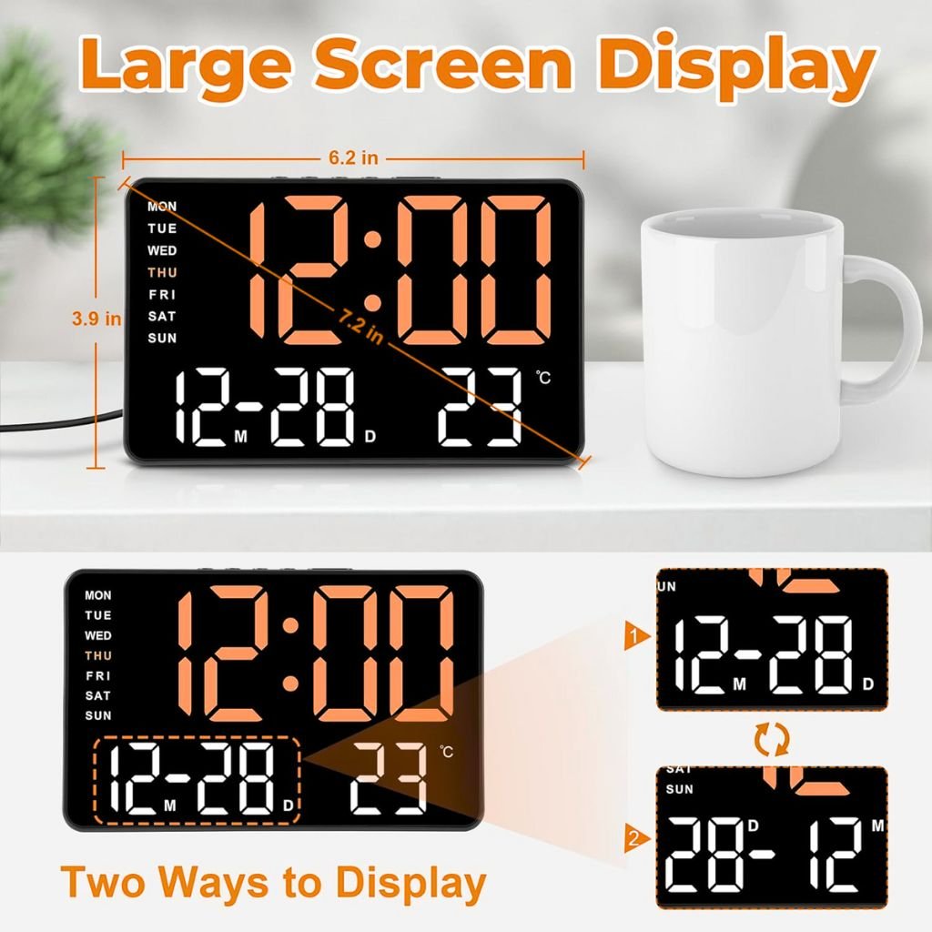 Réveil Numérique LED 7,2" avec Double Alarme et Température image 2
