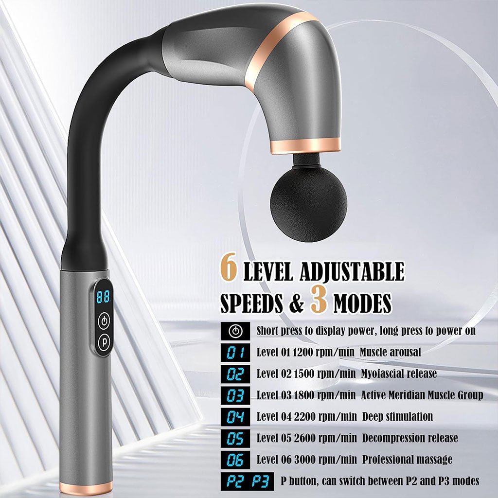 Pistolet de Massage poignée allongée avec 4 têtes – Soulagement Rapide et Design Ergonomique image 2