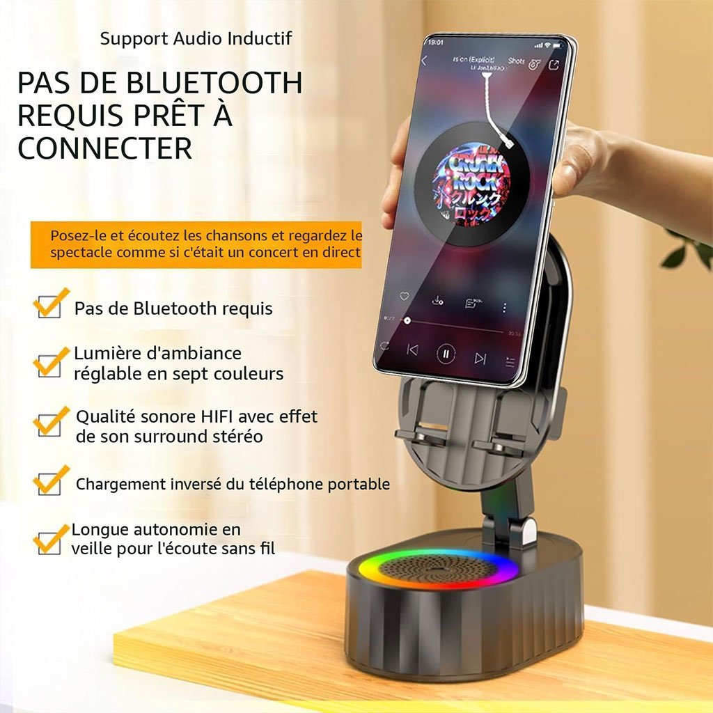 Haut-parleur Bluetooth intelligent à induction avec support et éclairage LED image 5