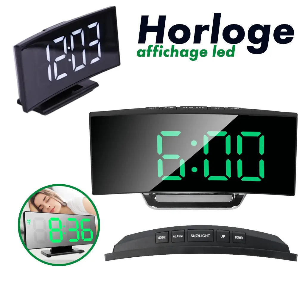 Horloge Numérique LED à Écran Miroir Incurvé – Affichage Température & Double Alimentation image 3