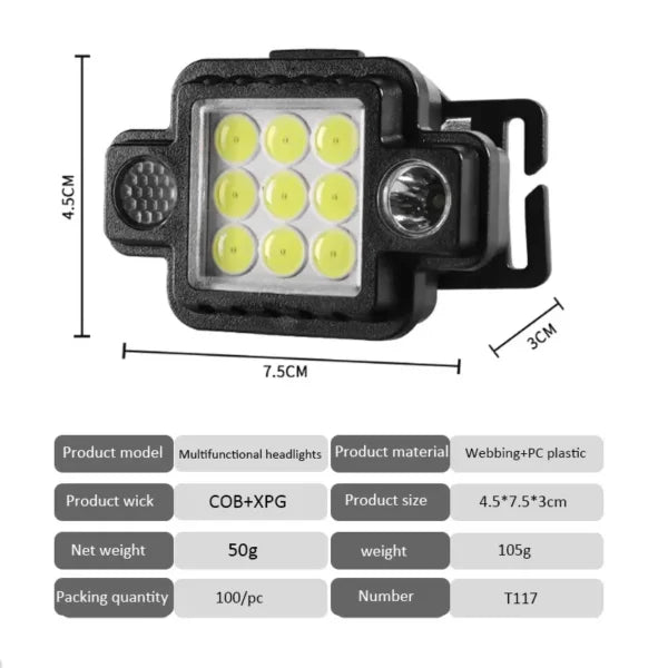 Lampe Frontale Compacte COB & XPG – Rechargeable USB, 5 Modes, Support Magnétique image 4