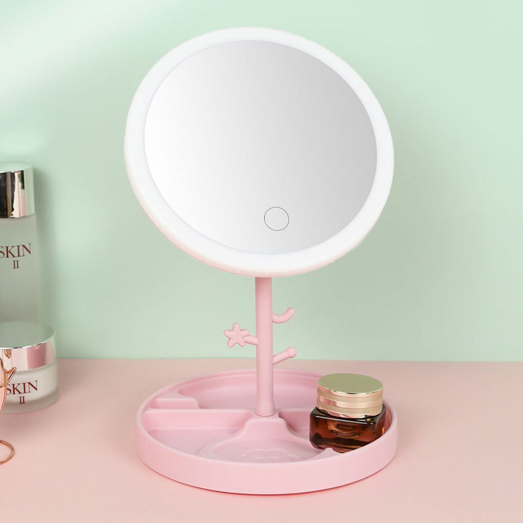 Miroir LED de Maquillage Cœur avec Plateau & Rotation 180° – Rechargeable USB image 5