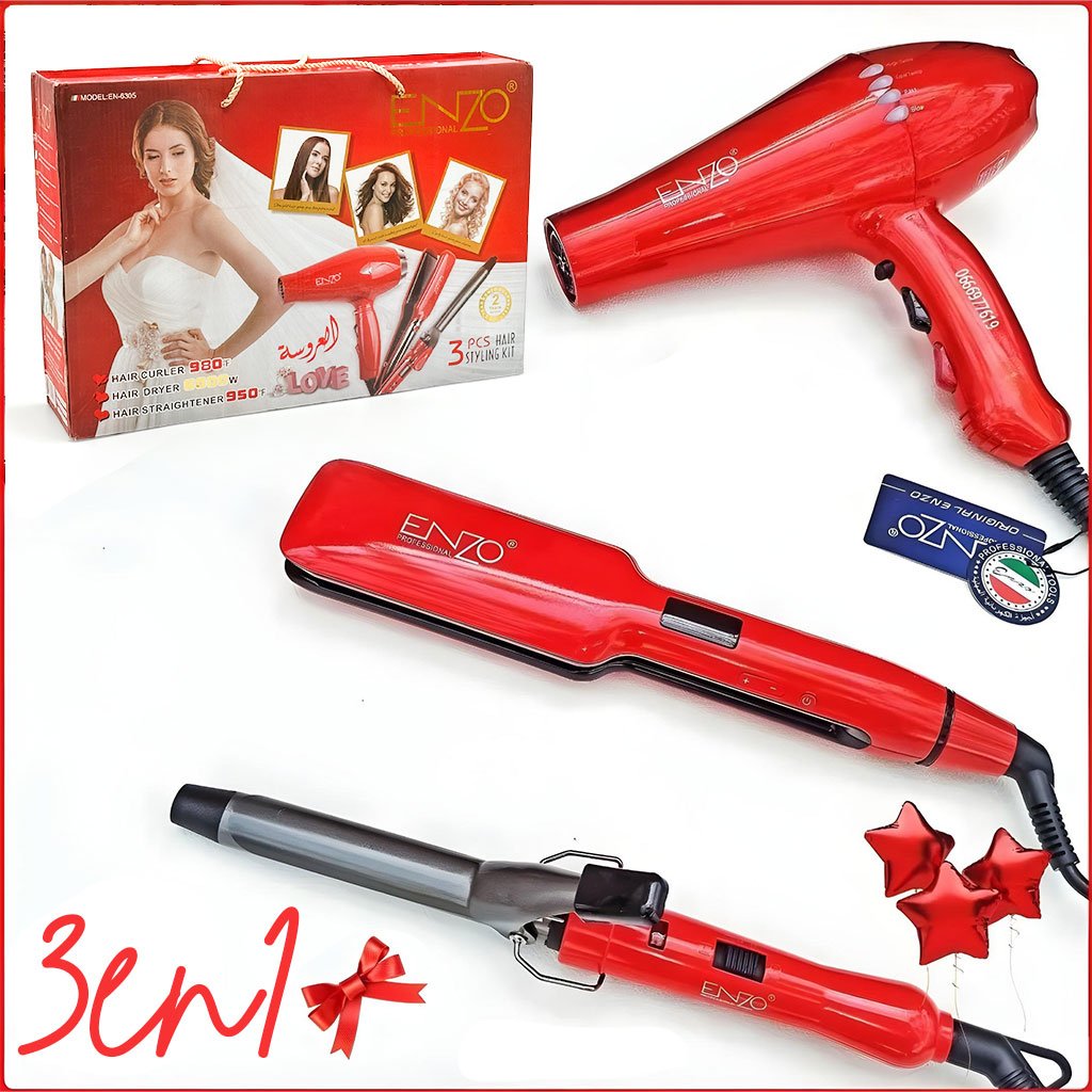 Coffret Coiffure 3 en 1 ENZO – Sèche-Cheveux, Lisseur et Boucleur Puissants طقم تصفيف الشعر 3 في 1 من ENZO – مجفف، مملس ومكواة تجعيد قوية image 2