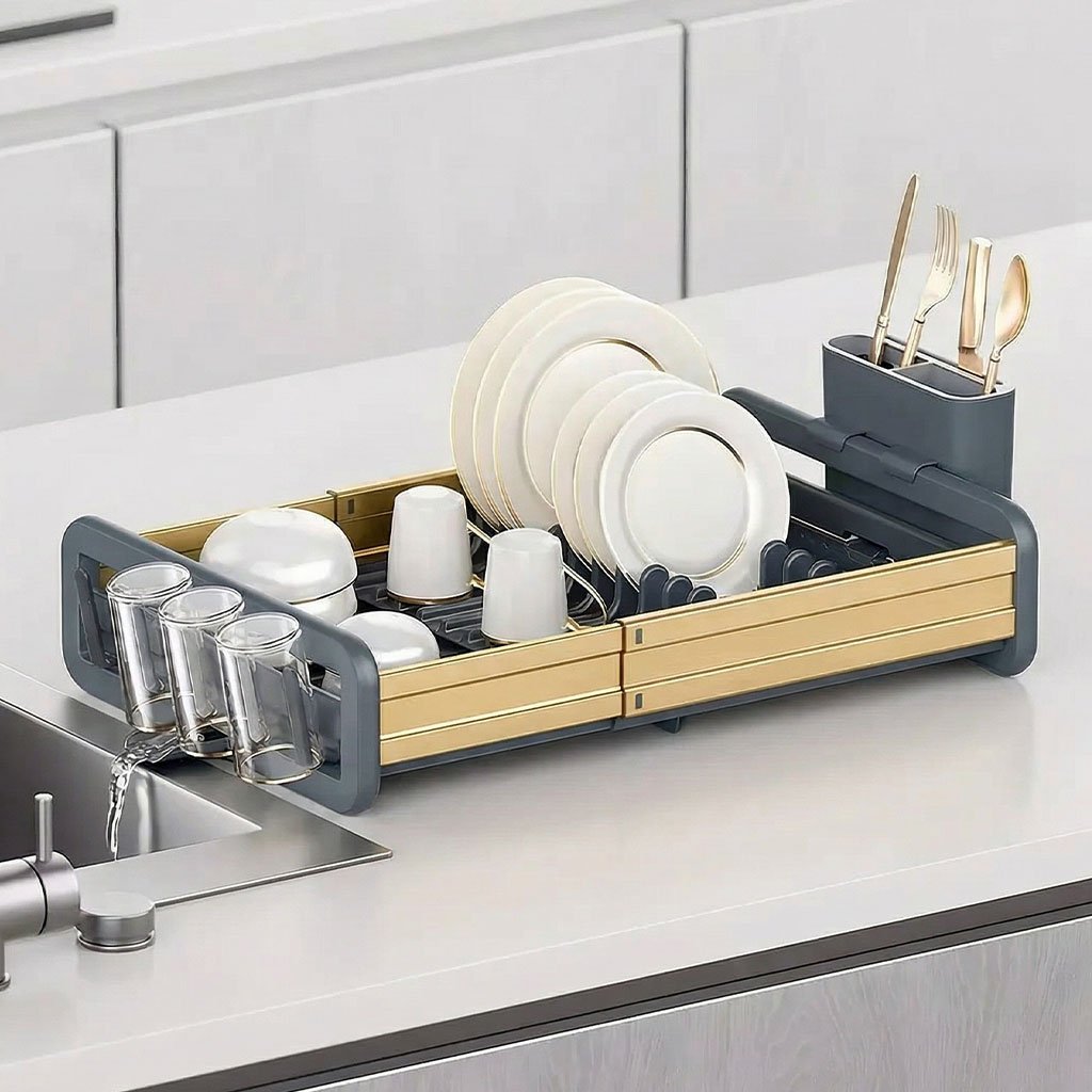 Égouttoir à Vaisselle Extensible en Aluminium – Gain de Place et Organisation Intelligente image 0