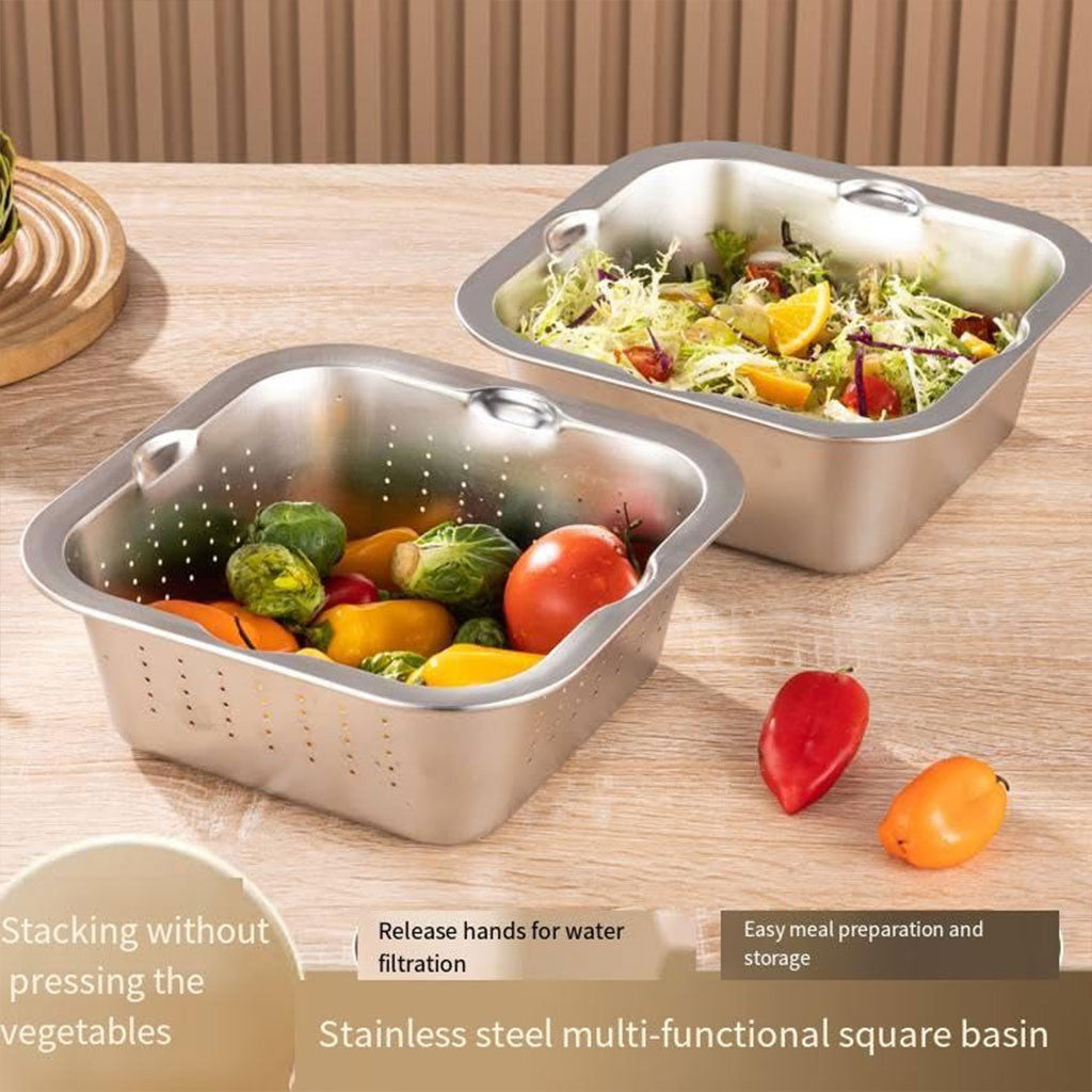 Coupe-Légumes 3-en-1 en Acier Inoxydable – Râpe, Hachoir et Passoire