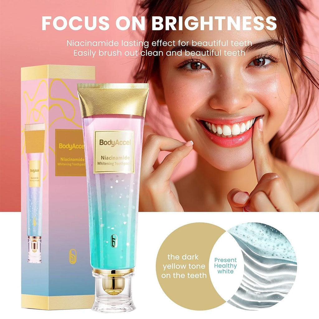Dentifrice Bodyaccel Blanchissant au Niacinamide – Soin Doux & Haleine Fraîche
