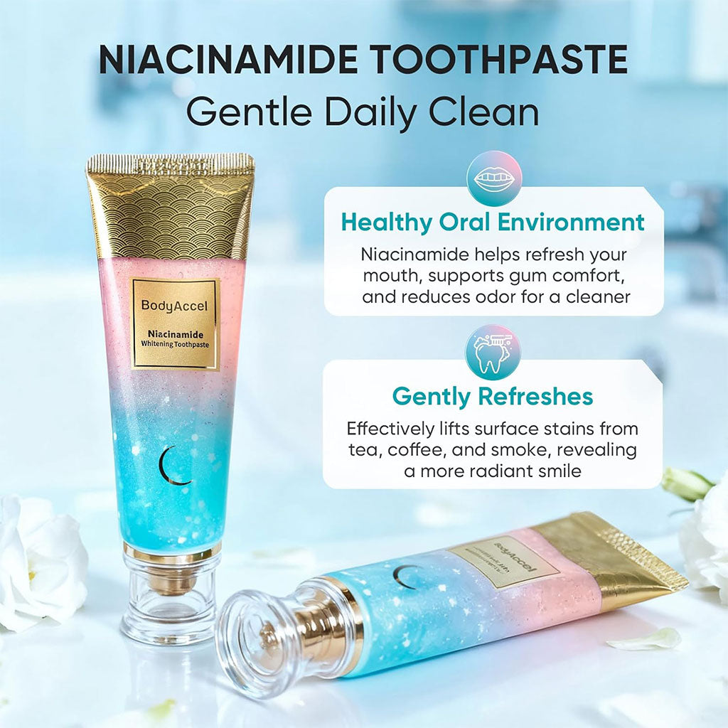 Dentifrice Bodyaccel Blanchissant au Niacinamide – Soin Doux & Haleine Fraîche