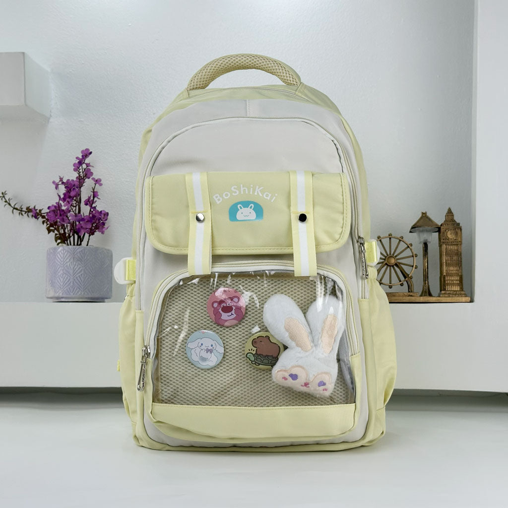 Sac à Dos Scolaire BoShiKai Kawaii Jaune  – Design Personnalisable et Confort Ergonomique